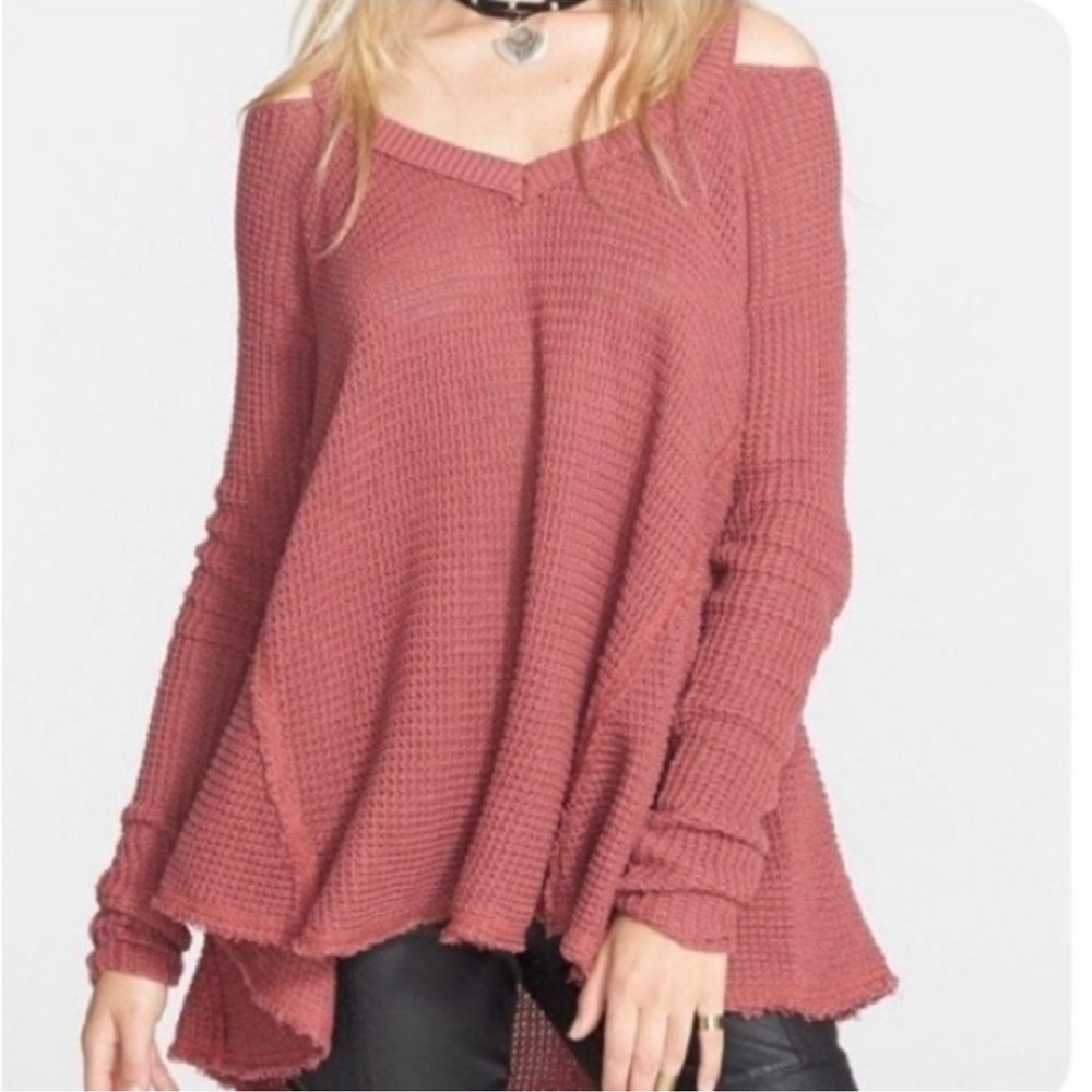 Free people sweater moonshine v-neck cold shoulder pullover waffle sweater